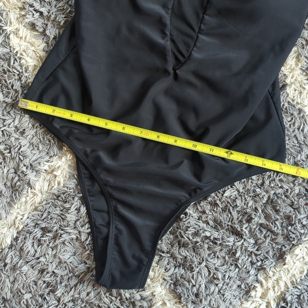Shein Black Sheer Deep Vneck Chest One Piece Swimsuit Size Women's L - Picture 2 of 6